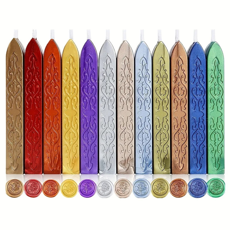 Wax Seal Stamp Kit - 12 قطعة/الحقيبة أعواد شمع معدنية مختلط