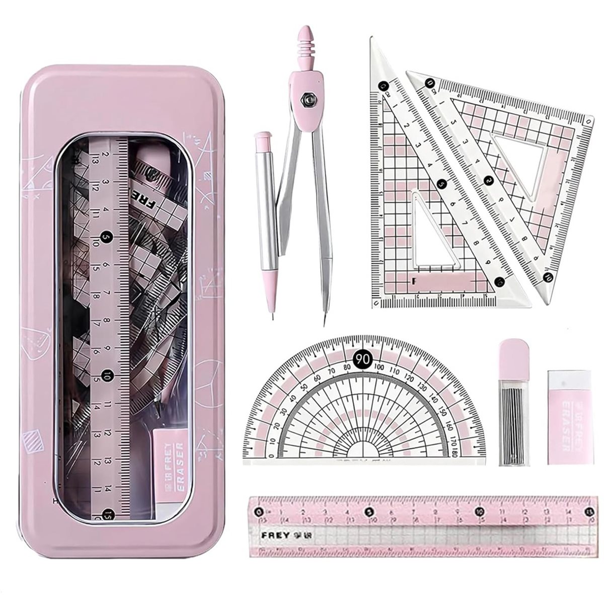 مجموعة أدوات هندسية وردية مكون - مراجعة Compass Geometry Set وسعره